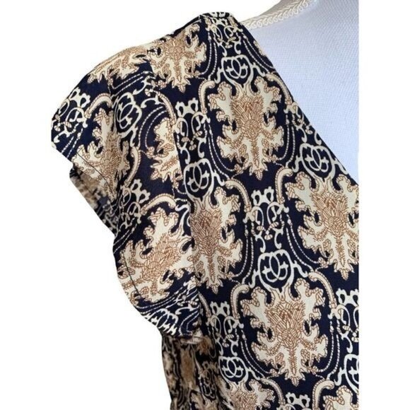 Blu Pepper Dress Black Tan Cap Sleeves Size Medium Zip Back Geometric - Picture 5 of 12